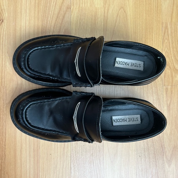 Steve Madden Lawrence Black Leather Chunky Platform Loafers Wmns 7.5 - Picture 6 of 6